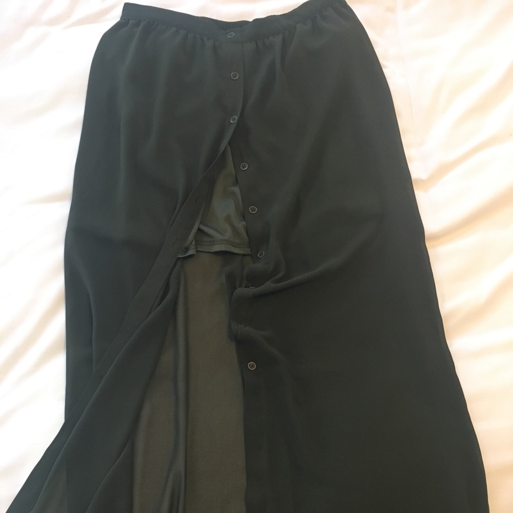 Ankle length olive sheer skirt